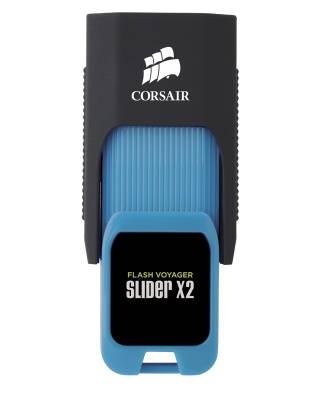 Флеш Диск Corsair 128Gb Voyager Slider X2 CMFSL3X2-128GB USB3.0 черный/голубой