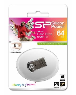 Флеш Диск Silicon Power 64Gb Touch T01 SP064GBUF2T01V1K USB2.0 черный/серебристый